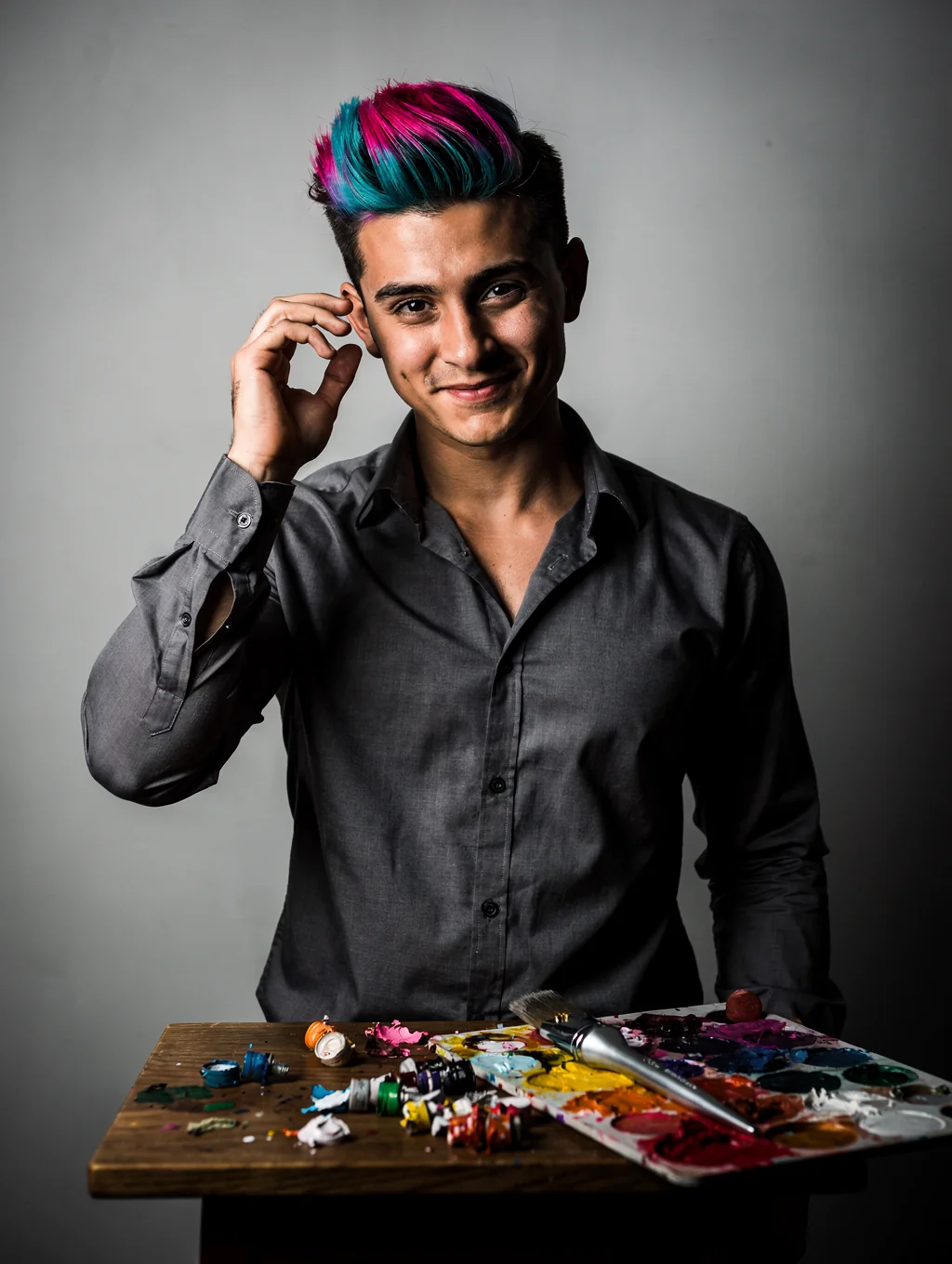Marcus Reed, Color Strategist at VividSpace, portrait in bright studio
