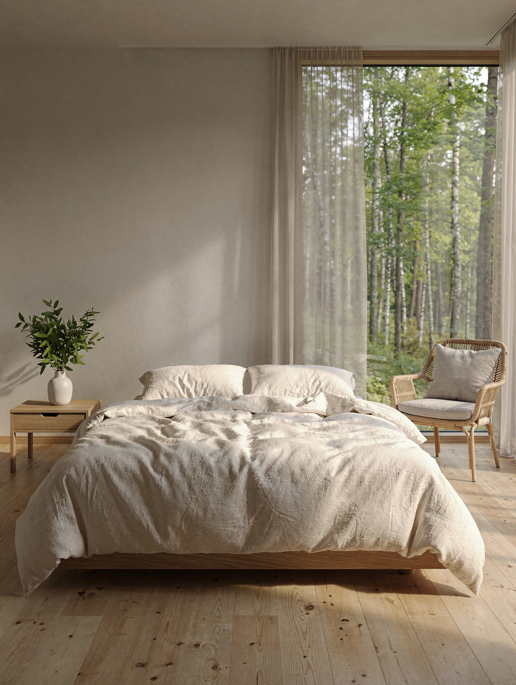 Bedroom with forest green walls and natural light